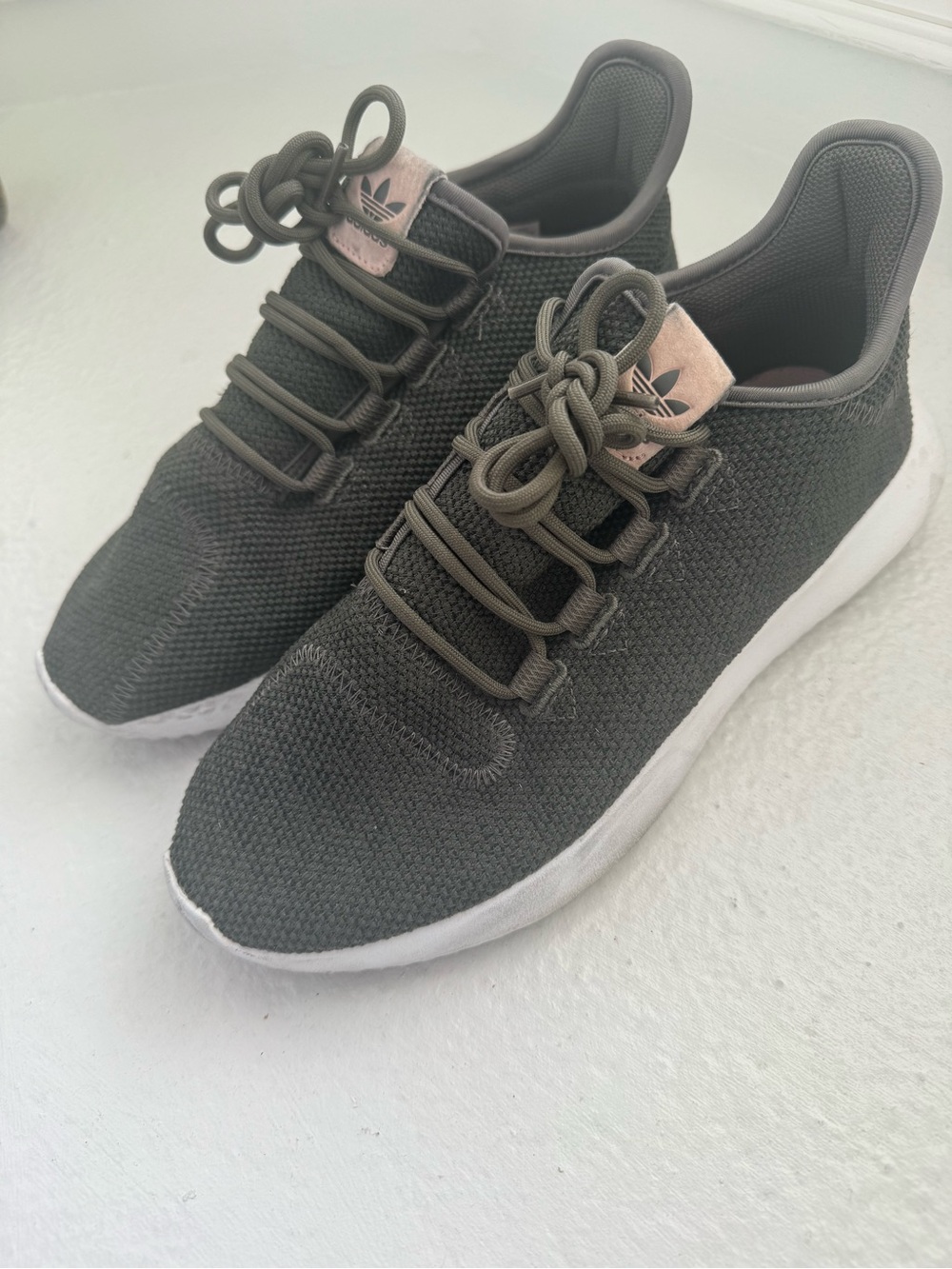 Adidas Olive Green Knit Sneakers with Light Pink Insole size 8